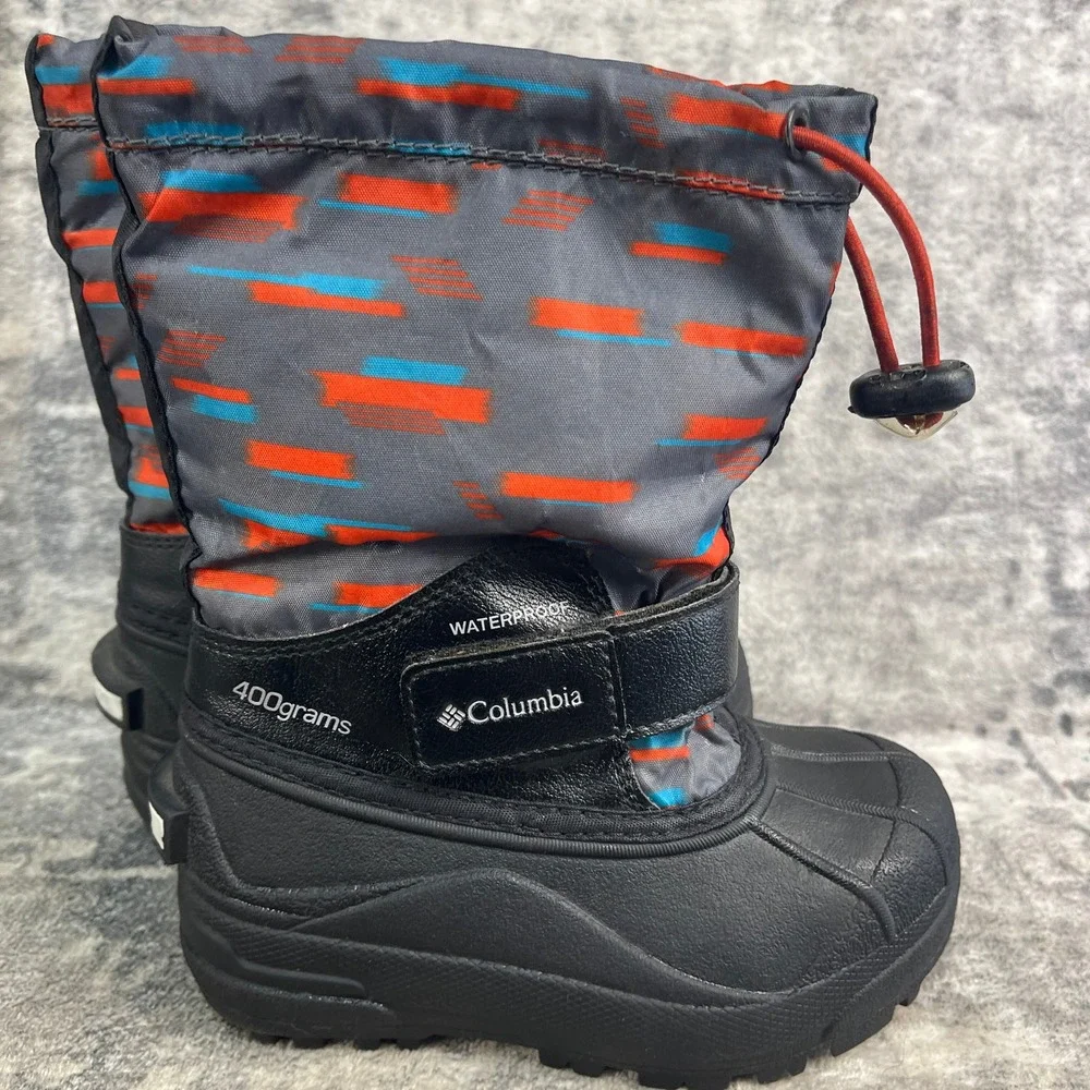 Columbia Boys Size 10 Powder Bug Forty Snow Boots Waterproof Gray Orange